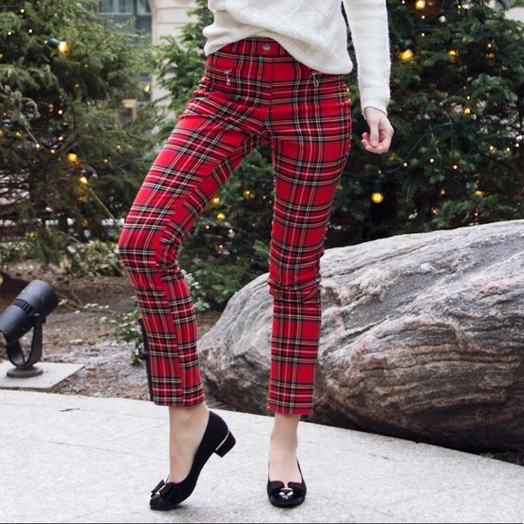 h&m red plaid pants